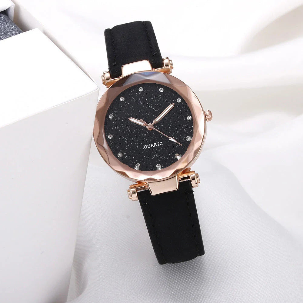 Starry Watch with Sleek Alloy Case, Plexiglass Mirror, and Imitation Leather Strap in Vibrant Color Options