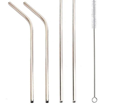 Colourful reusable stainless steel drinking straws with cleaning brush, perfect for eco-friendly sipping.