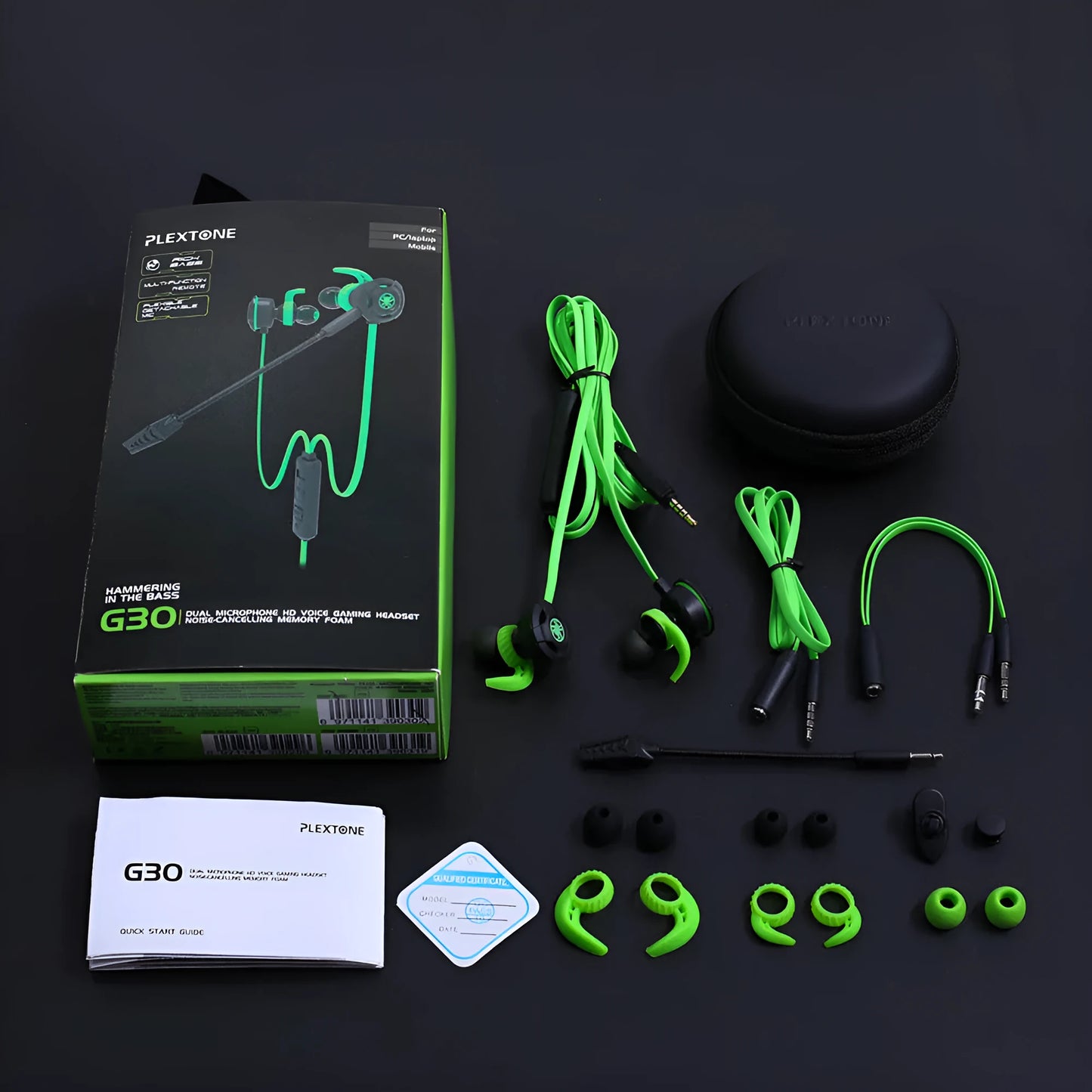 Shuangmai wired in-ear computer gaming headset with 1.5cm cable in black, green, or red colour