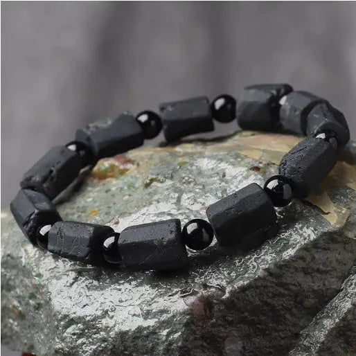 Natural black tourmaline rough stone bracelet with 10mm size and approximately 8.5-9mm beads