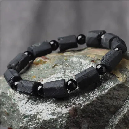Natural black tourmaline rough stone bracelet with 10mm size and approximately 8.5-9mm beads