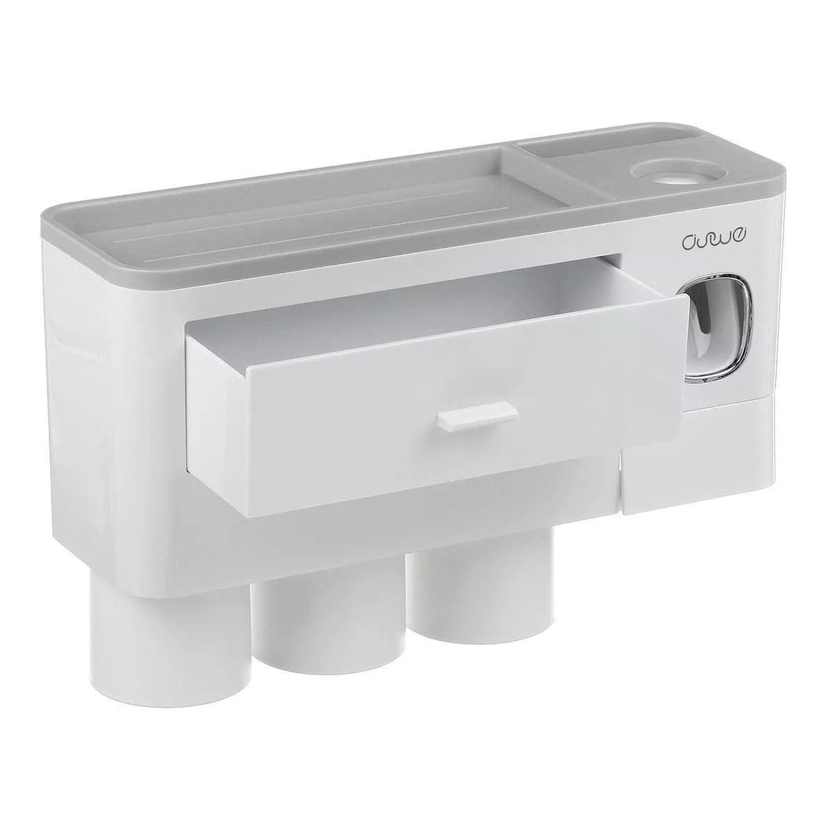 Non-marking hanging magnetic toothbrush holder with toothpaste squeezer and quick-drying cups