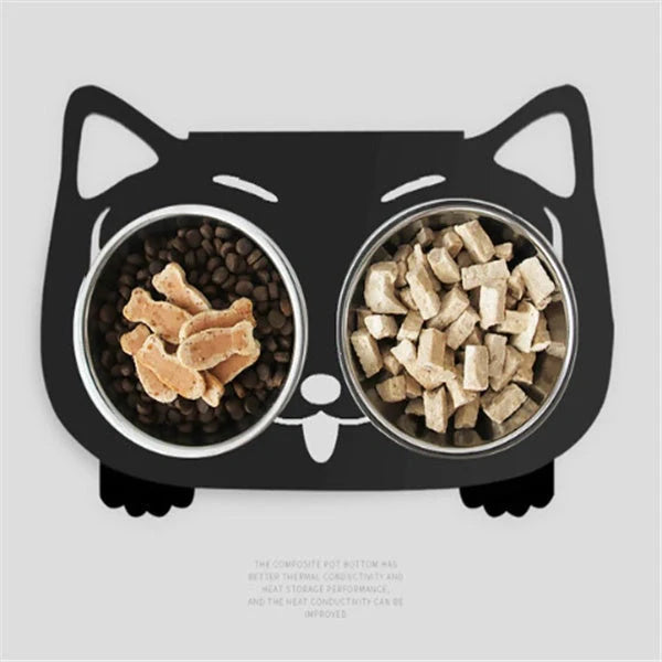 Anti-falling cat dog feeding water bowl in stainless steel with inclined design