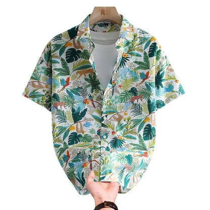 Men's Hawaiian floral print short sleeve cotton shirt in cardigan style