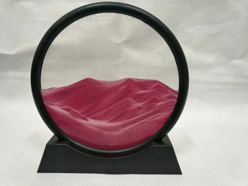 Glass quicksand painting with dynamic sand patterns in New Chinese abstract style, polished surface