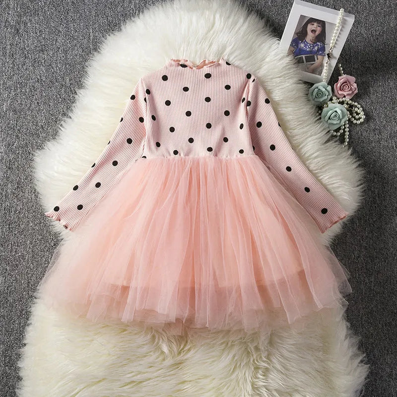 Baby Girls Dress Long Sleeve Tutu with Lace Detail for Spring Winter Wear Newborn 1st Birthday Party Clothes Christening Gown Casual Infant Sizes 80cm 110cm Available in Black Pink White