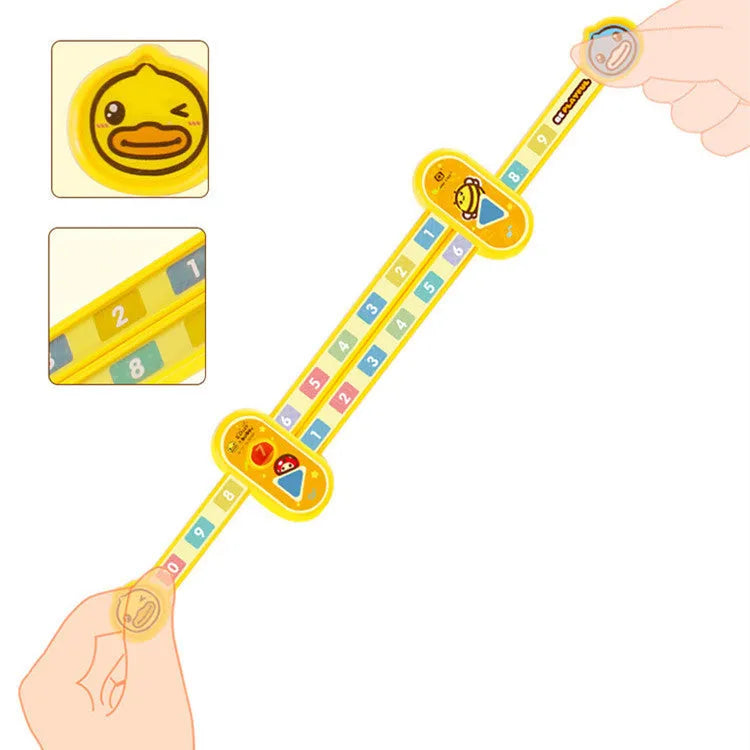 Yellow plastic cartoon digital decomposition ruler for children, measuring 24.5 cm