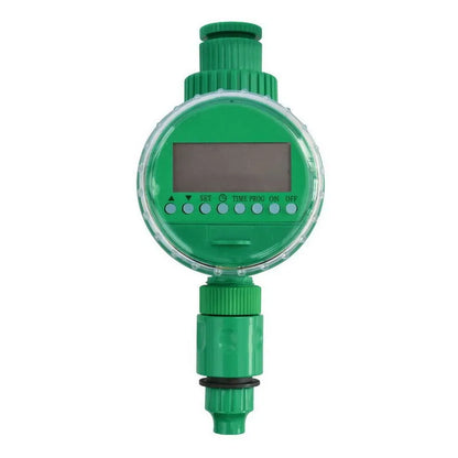 Green automatic watering timer for drip irrigation systems with household water flow compatibility