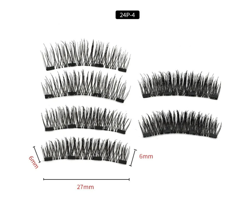 Four Magnet False Eyelashes in Imported Fibre with Pure Hand Made Construction, Reusable Magnetic Lash Set for Daily Wear and Special Occasions, Available with Eyelash Curler Options