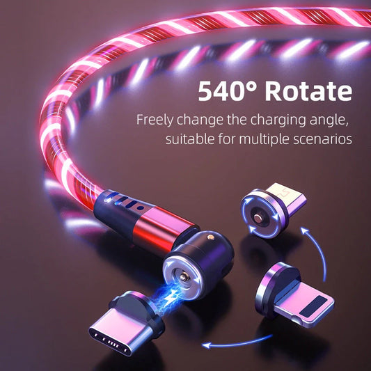 540 Rotate Luminous Magnetic Cable with LED lights and fast charging