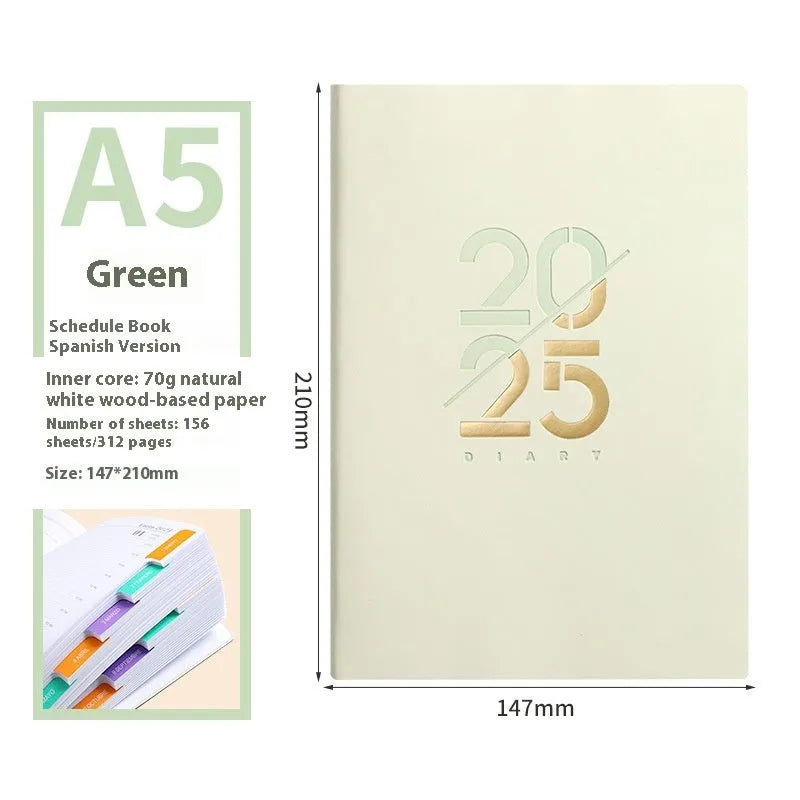 A5 daily planner schedule book with soft faux leather cover in multiple colour options