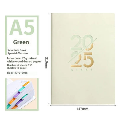 A5 daily planner schedule book with soft faux leather cover in multiple colour options