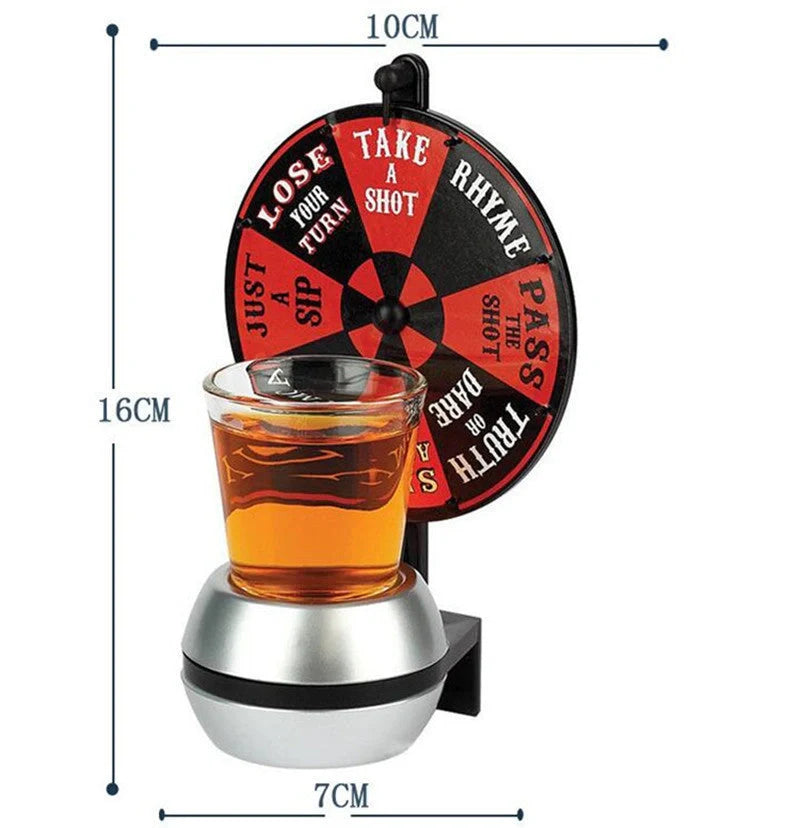 Rotatable drinking game set with plastic turntable and glass wine glass