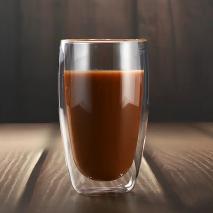 Chinese style double-layer glass coffee cup showing heat-resistant construction and traditional design elements