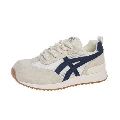 Women's white lace-up casual sneakers with round toe and non-slip sole