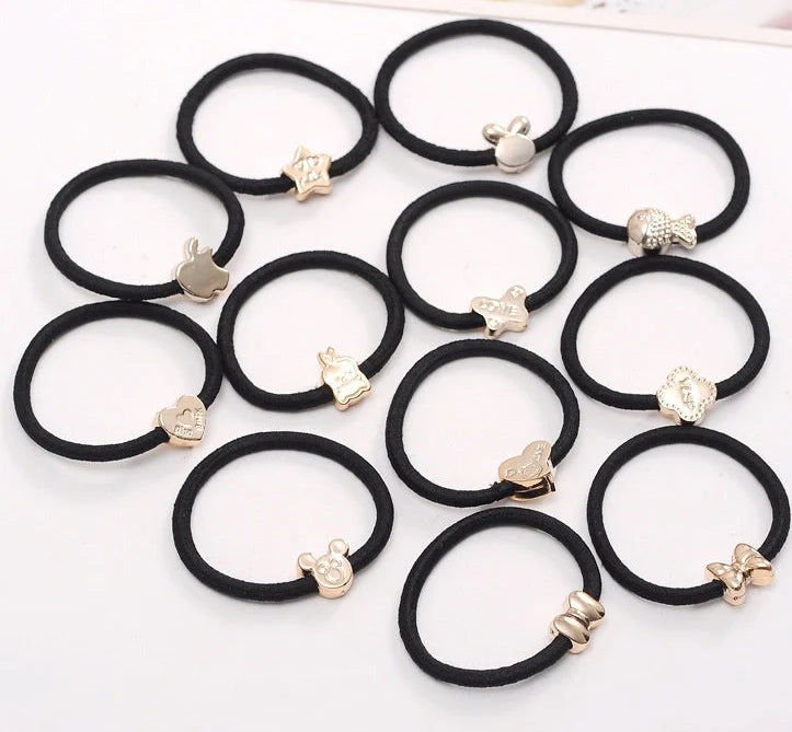 Korean rubber band hair accessories with gold bead plating, 50-piece pack with cartoon packaging