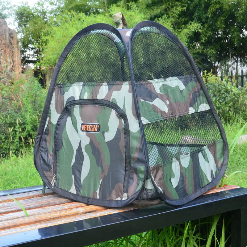 Camouflage cloth cat tent, 50x38x34 cm, soft-sided cage-style pet enclosure for indoor use