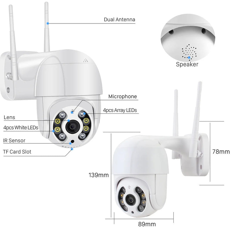 Outdoor WIFI Camera 1080p HD Dome Waterproof IP66 Plastic Security Surveillance 3.6mm Lens 2MP 60m Effective Distance PTZ Control Alarm Function