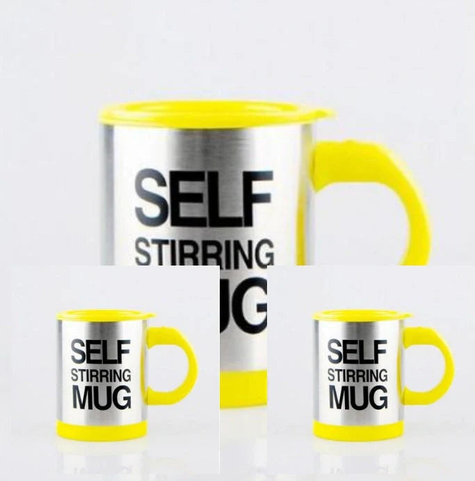 Self-stirring magnetic mug in stainless steel with food-grade PP plastic lid