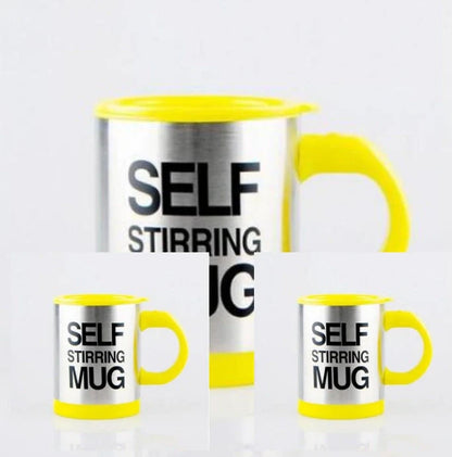 Self-stirring magnetic mug in stainless steel with food-grade PP plastic lid