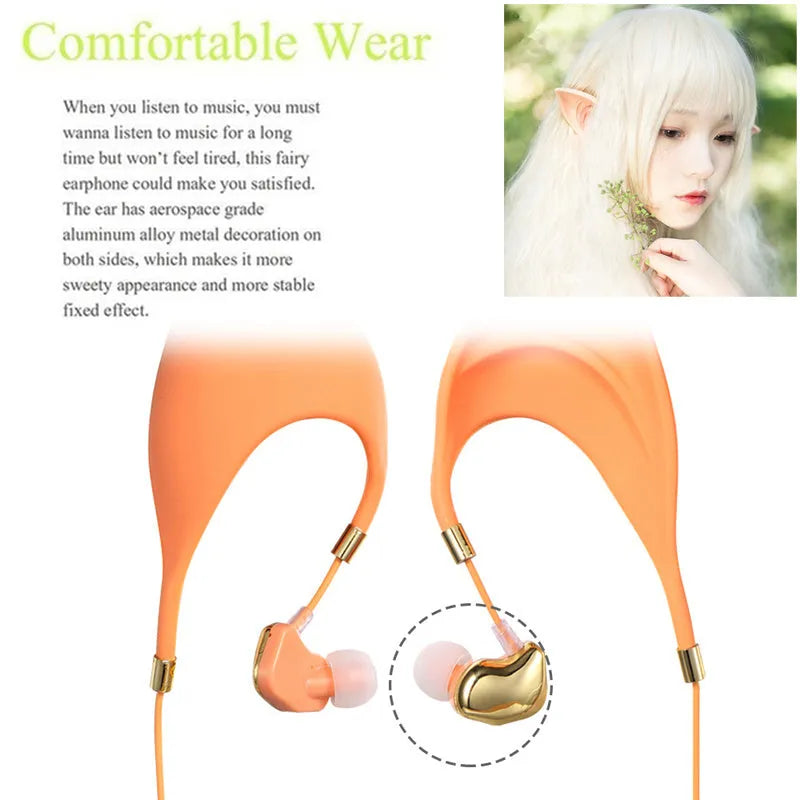 Cartoon elf ear wired headphones with 3.5mm audio plug and microphone for cosplay and gaming