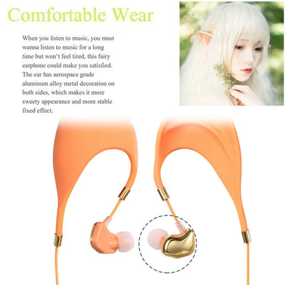 Cartoon elf ear wired headphones with 3.5mm audio plug and microphone for cosplay and gaming