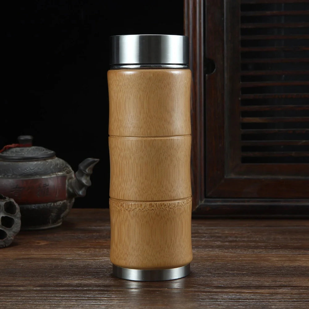 Bamboo and stainless steel hot water cup with wood colour finish and 400ml capacity