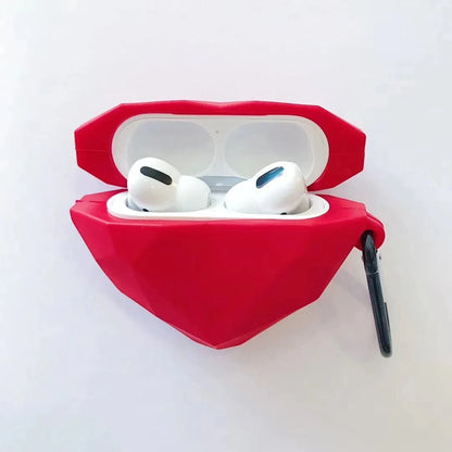 Red diamond love pattern silicone protective case for Apple AirPods wireless earbuds