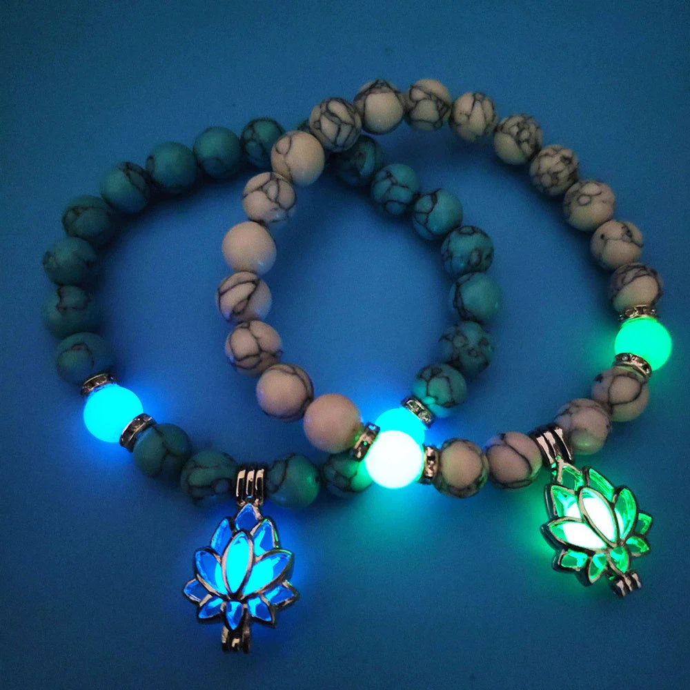 Glow-in-the-Dark Lotus Stone Bracelet with Adjustable Elastic Design for Yoga, Meditation, and Everyday Wear