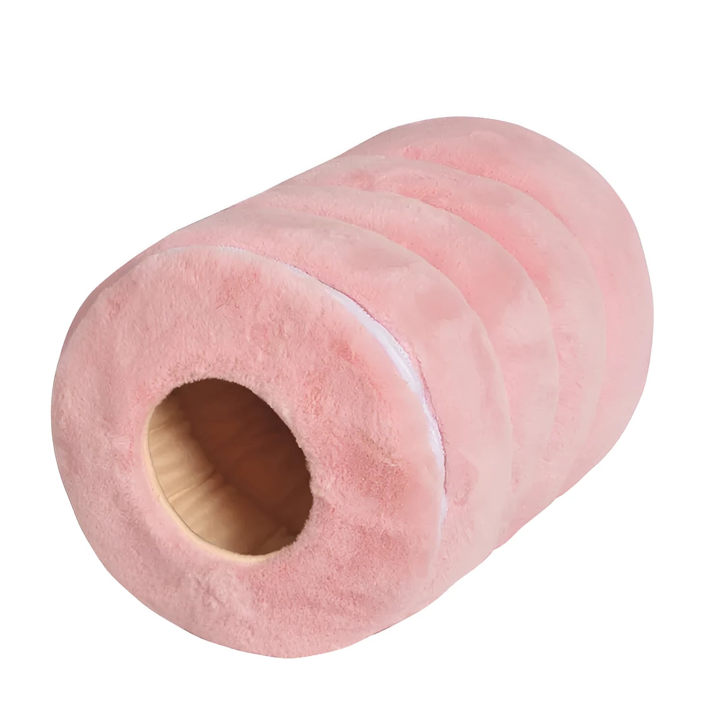 Camel-coloured cloth pet nest with soft rabbit fur lining, measuring 50x33 cm.