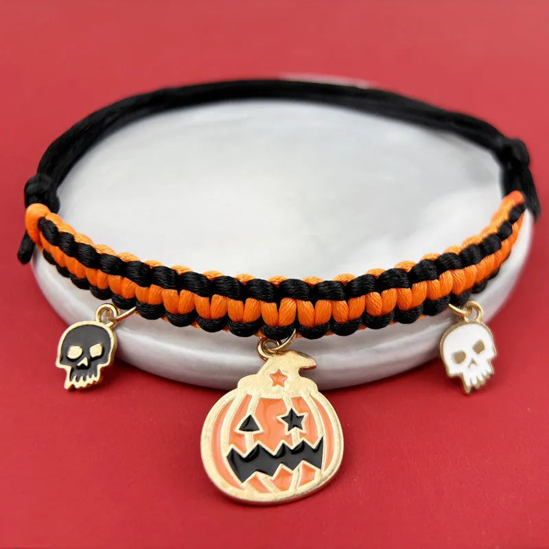 Halloween pet collar decoration with zinc alloy charms in pumpkin bat design on a black collar
