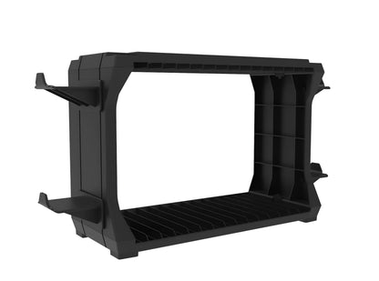 Black ABS PS5 disc holder with game slots and four controller storage compartments