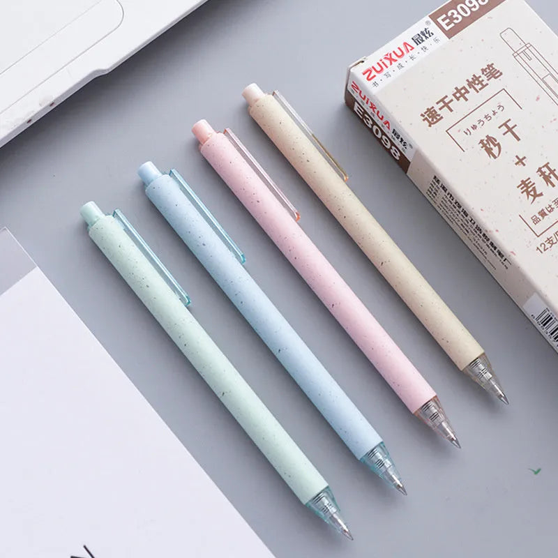 12-pack of 0.5mm quick-drying gel pens with push mechanism in assorted colours
