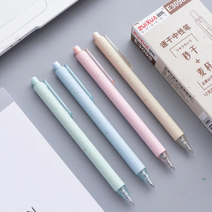 12-pack of 0.5mm quick-drying gel pens with push mechanism in assorted colours
