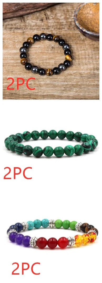 Stylish black matte green malachite elastic bracelets for women and men