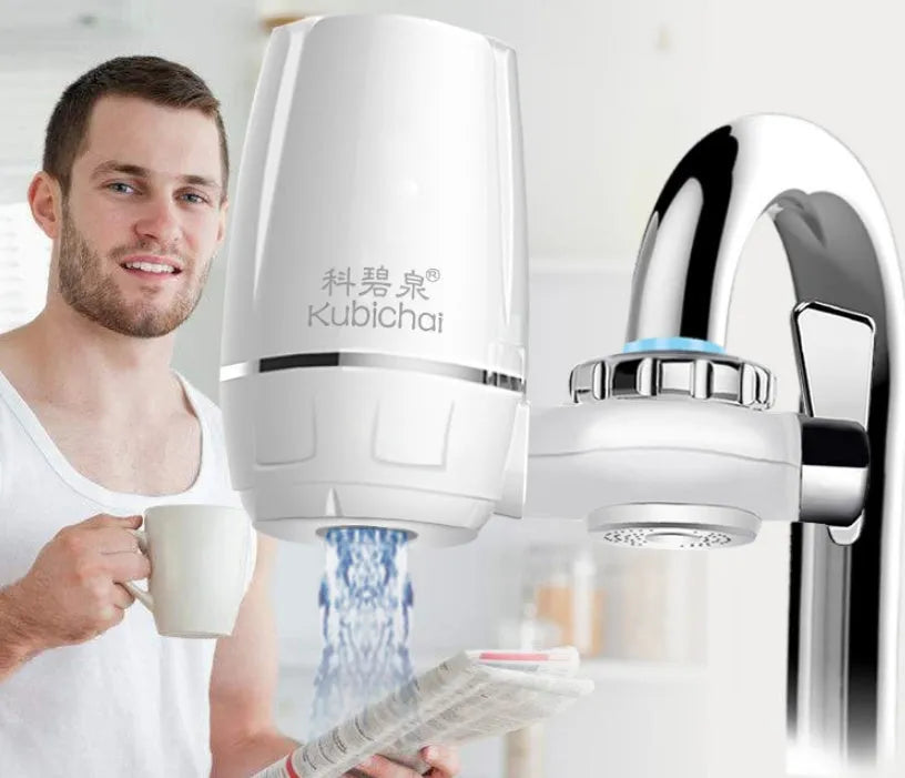 White kitchen faucet water filter with ceramic cartridge and universal tap adapter