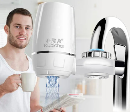 White kitchen faucet water filter with ceramic cartridge and universal tap adapter