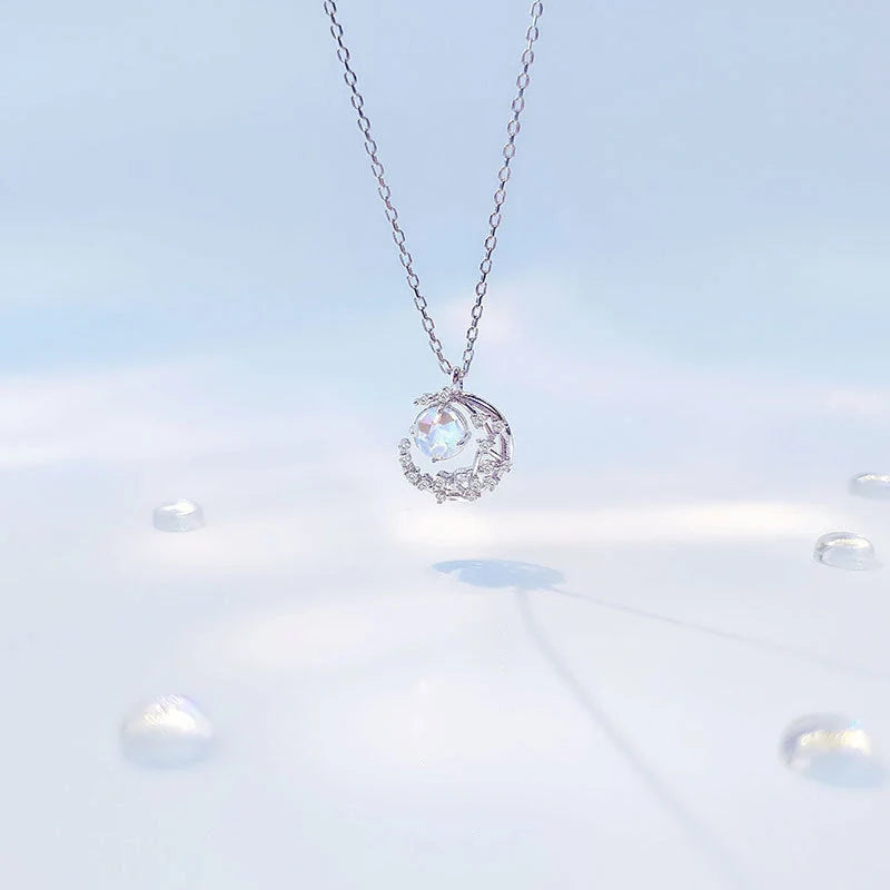 Elegant Ladies Moon Pendant Necklace with adjustable chain and diamond-cut detailing