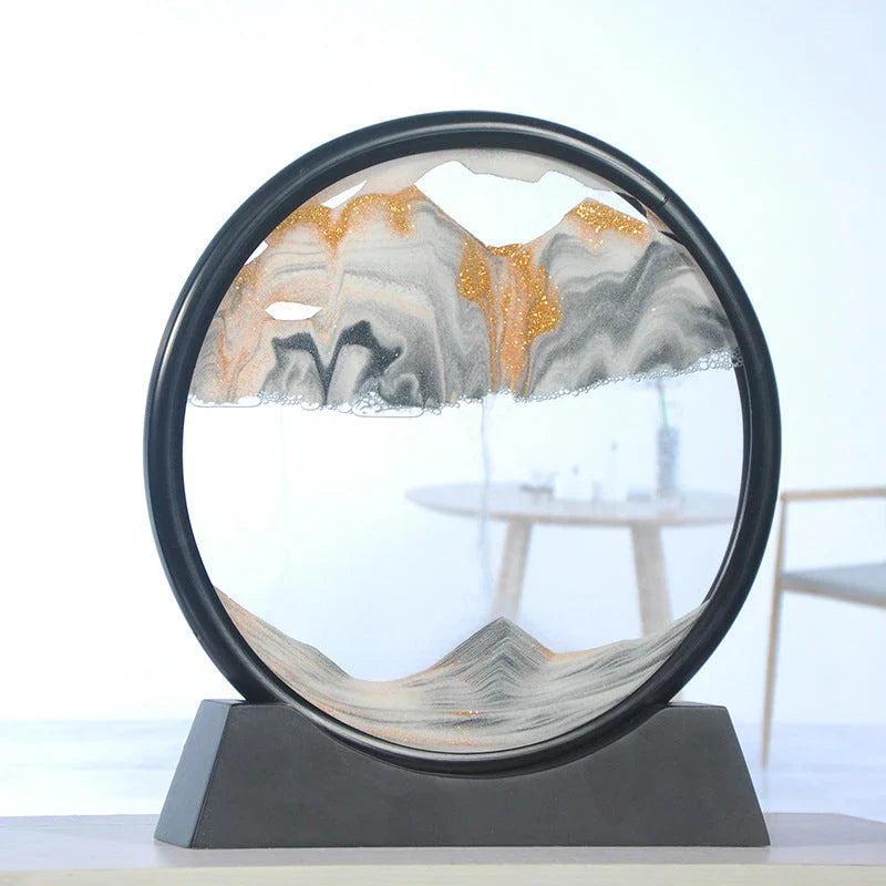Captivating glass sand art with dynamic quicksand displays featuring vibrant colors and mesmerizing 3D effects