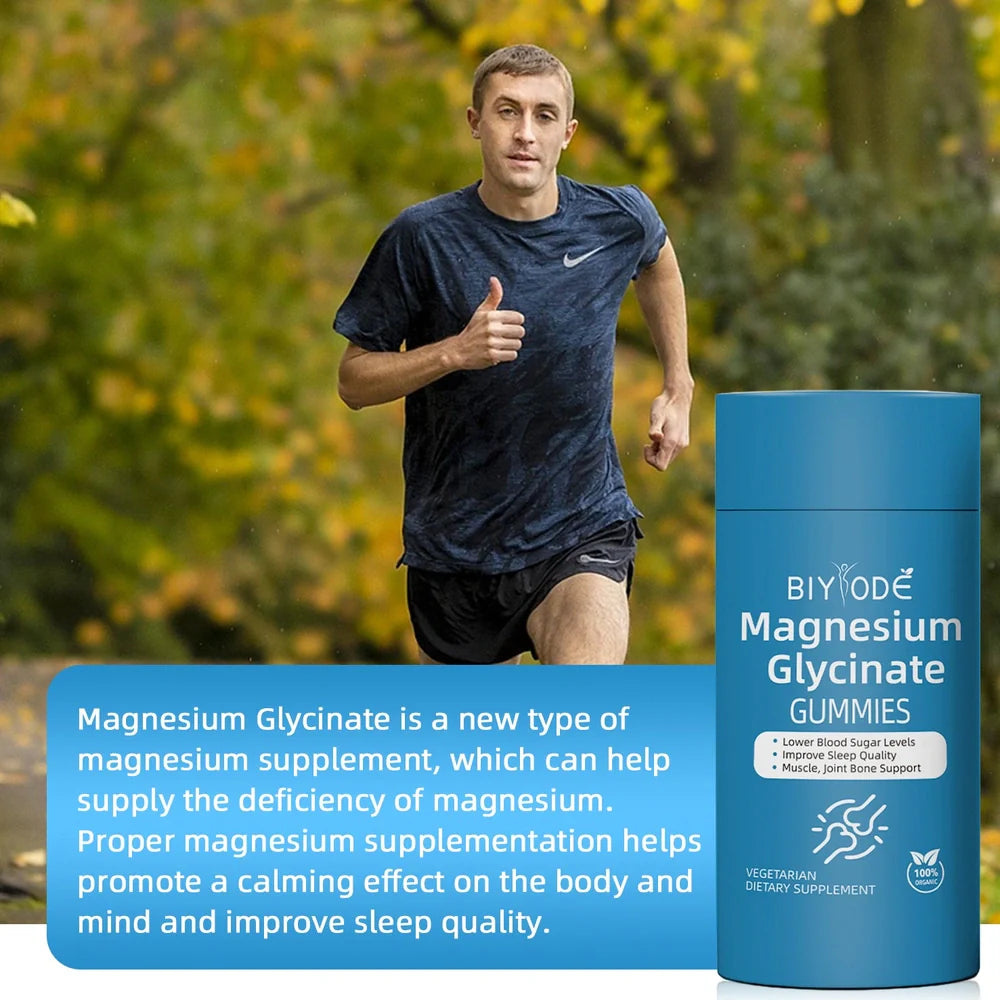 Bottle of 60 magnesium glycinate gummies for immune and muscle support with 2 daily dosage