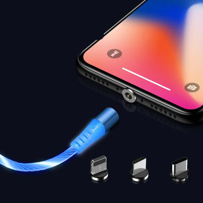 Colourful magnetic streamer data cable, 1m, 5V/2A, PVC, with Micro, Apple, or Type-C interface.