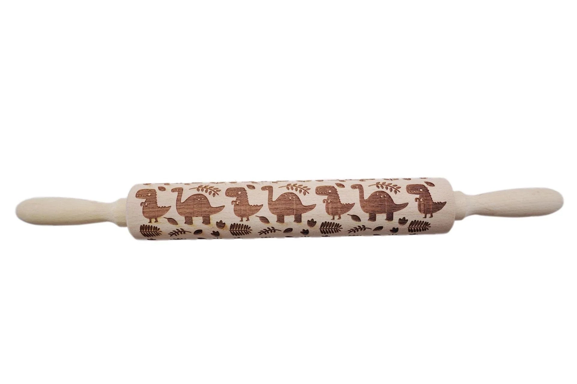 Festive rolling pin with embossed Christmas designs for easy imprinting on dough