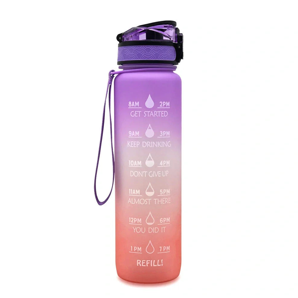 Tritan sports water bottle with frosted gradient finish showing blue-red colour transition