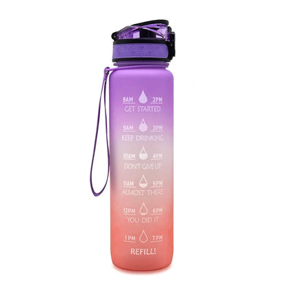 Tritan sports water bottle with frosted gradient finish showing blue-red colour transition