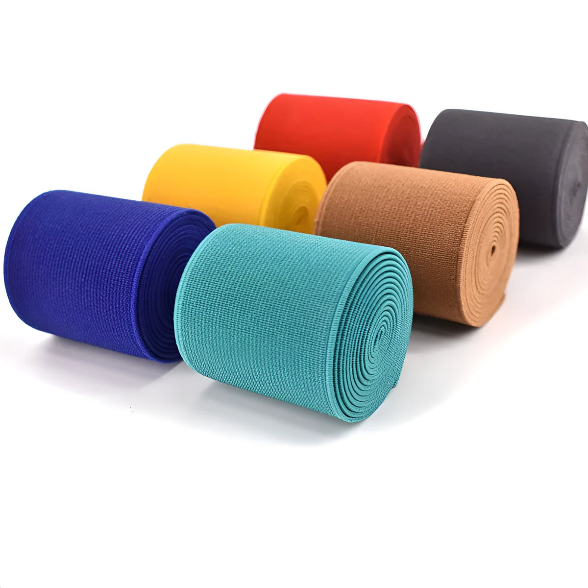 5cm wide fashion colour rubber elastic band in ten colour options on a white background