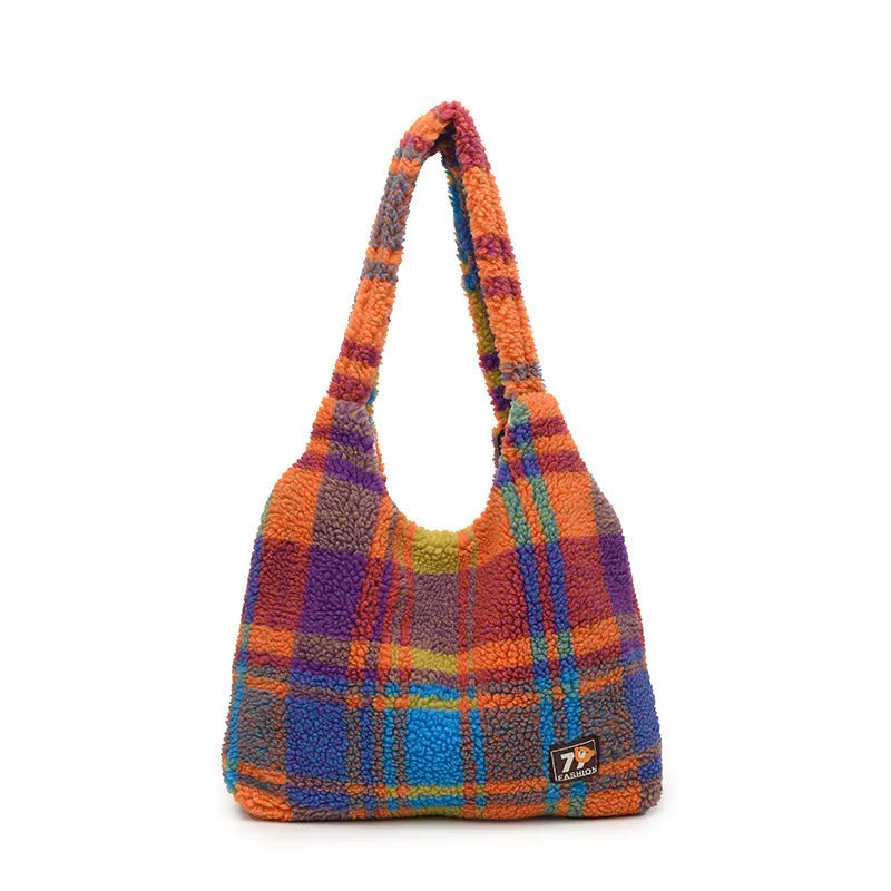 Women's plaid shoulder crossbody tote bag in army green with 40x44x9cm dimensions and zipper changing bag interior