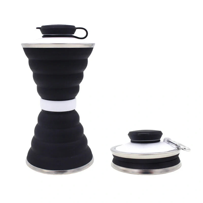 500ml foldable silicone water bottle in various colors, showcasing its compact and leak-proof design