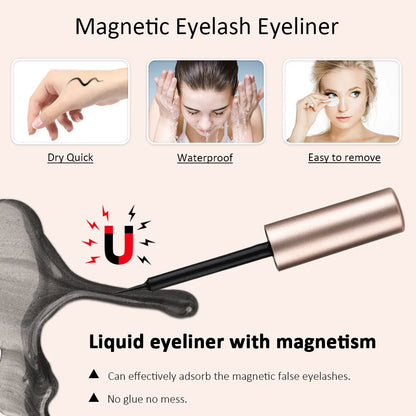 Magnetic false eyelashes set with 5 pairs of imported fibre lashes and 2 mascaras, hand-crafted, 13.7x14.5x1.7cm case