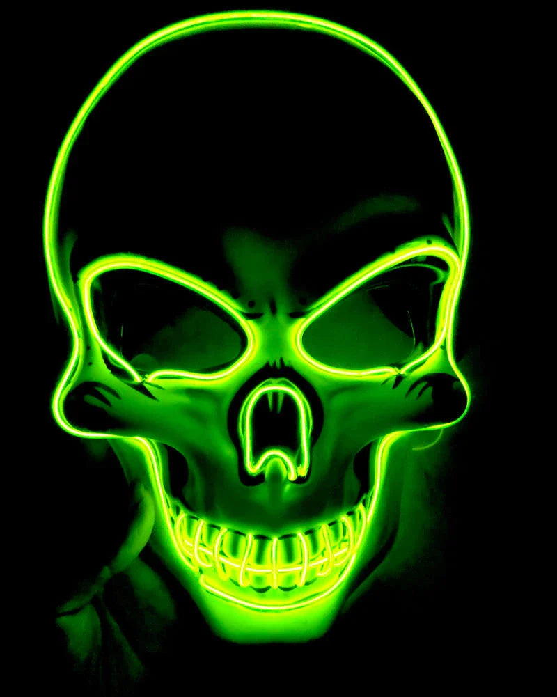 Realistic LED Skeleton Mask with customizable glow-in-the-dark lighting effects for Halloween, parties, and more