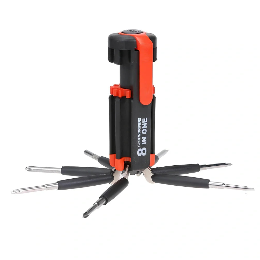 8-in-1 multifunctional screwdriver set with LED light, 12.50 cm long, including slotted and Phillips bits 1.8-6.0mm for repairs